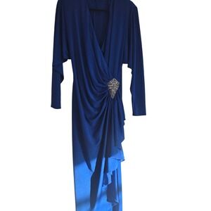 Night Vision Royal Blue Rhinestone Draped Ruched Evening Gown